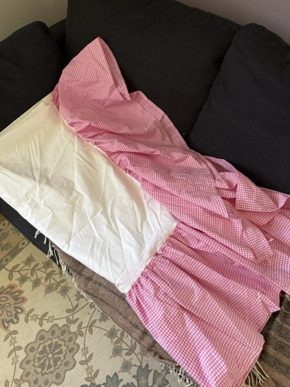 Pottery Barn Kids Pink Full Deux Places Cotton Gingham Ruffle Bed Skirt Farmhous